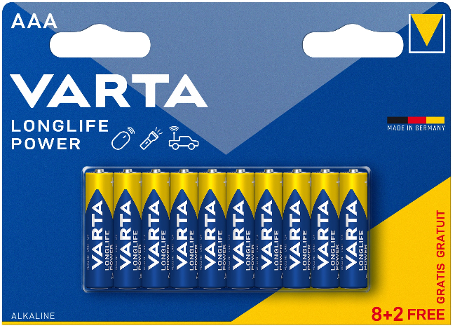 Baterii Alcaline VARTA High Energy AAA, 8+2 buc