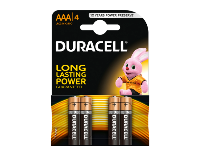 Set 4 baterii alcaline Duracell - AAA (LR03)